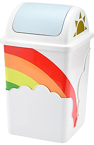 Primo Supply Cubo de basura arcoíris (1 unidad), bonita cesta de basura para habitación de niños, 9.6 x 9.6 x 15.7 pulgadas, cubo de basura de plástico blanco con tapa, capacidad de 0.63 galones