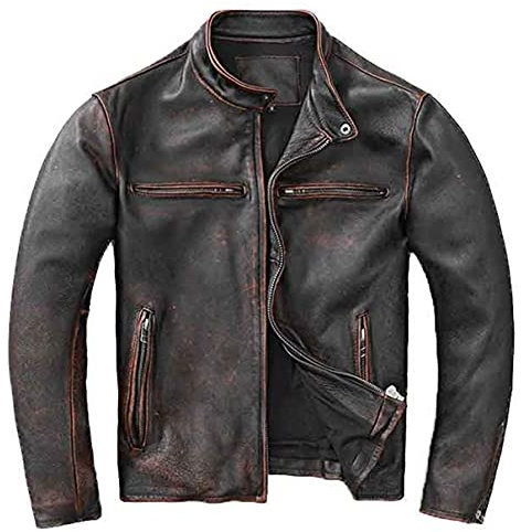 SHOP OF JACKETS LIMITED Giacca da uomo vintage | Giacca da moto in pelle invecchiata nera | Giacca da motociclista in vera pelle, Nero , L