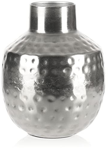 COM-FOUR® metal vase - metal vase for flowers - decorative vase for home and office - vase with dents - room decoration - hammered look (Design 3)
