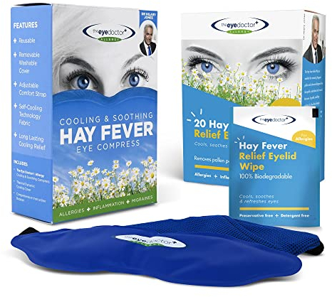 The Eye Doctor Allergy Relief Pack - Reusable Cold Eye Compress & 20x Single Use Eye Wipes for Allergy & Hayfever - Inflammation, Watery Itchy Eyes, Headaches & Migraines - Cooling Soothing Therapy