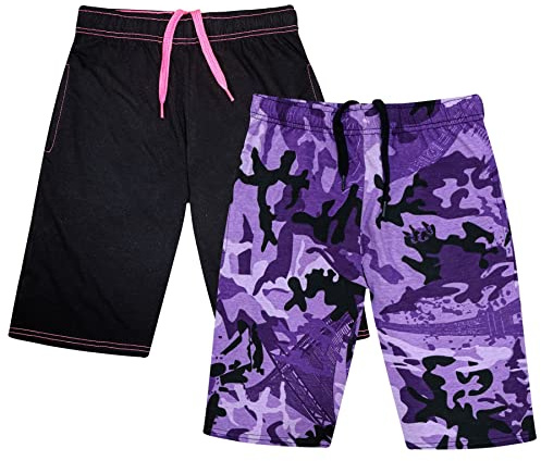 A2Z 4 Kids Girls 100% Cotton Shorts Comfort Stretch Pants - Shorts S08 B/Purple 2Pack 11-12