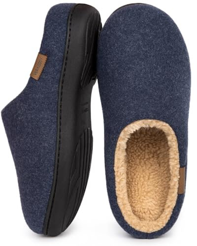 VeraCosy Herren Flauschige Sherpa Pantoffeln Memory Schaum Anti-Rutsch Innen Hausschuhe Navy,46-47 EU