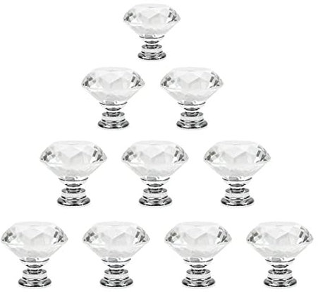 KAIYUAN 10x30mm Crystal Glass Door Handles, Kitchen Cabinet Drawer Handles,Diamond Cut Acrylic Crystal Handles for Wardrobe Kitchen Cabinets and Dressers with Screws