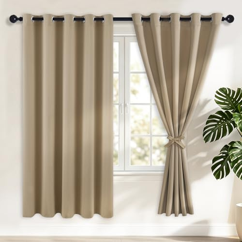 Hiasan Verdunklungsvorhänge Gardinen, 183 x 167 cm (H x B), Taupe | Blickdicht Vorhänge mit Ösen, Thermovorhang Ösenschal, weiche Schiebevorhänge, für Schlafzimmer und Wohnzimmer, 2er Set