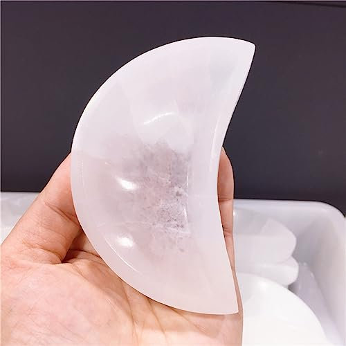 Relajación De Meditación De Yoga De Cristal De Piedra De Cuenco De Selenita Blanca Natural,forma De Luna