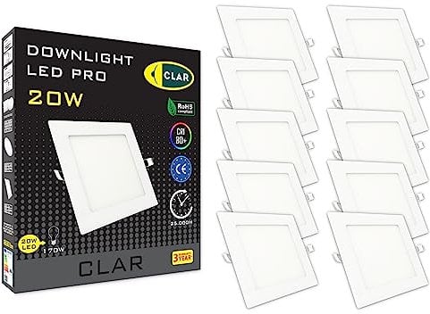 CLAR - Faretti LED da Incasso per Cartongesso, Faretto LED, Faretto LED Incasso, Faretti a LED da Incasso, Faretto Incasso, Faretti Incasso Cartongesso 6500ºK, 20W Garanzia di 3 anni (Pack 10)
