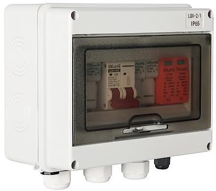 Jadeshay DC Trennschalter Pv Anlage, Überspannungsschutz PV DC Trennschalter Blitzschutz Leitungsschutzschalter 500VDC 2 polig 63A 20-40KA PV Anschlusskasten Für PV Anlage Komplettset