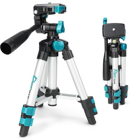 DECTEAM 50cm Leichtes Stativ (Gewinde 1/4-20) für Kreuzlinienlaser Kreuzlinienlaser, Kameras, Gopro ect, 360° 3-Wege-Schwenkkopf Teleskopstange mit Tasche, Heim- und Innengebrauch
