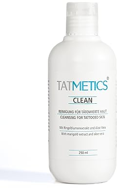 Tatmetics, Clean, 250 ml, Gel nettoyant pour la peau tatouée, Nettoyage et soin en douceur, avec aloe vera, Vegan