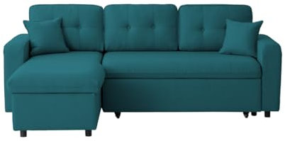 LOUNGITUDE Marius Ecksofa, ausziehbar, wendbar, aus Stoff, Petrolblau