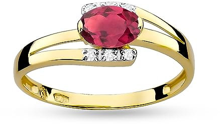 MARKO Damen Gold Verlobungsring mit 0,60Ct Rubin und 0,05Ct Diamanten | 14 Karat Gold (585) | Goldring mit Box | Goldring für Frauen (Gelbgold, 61 (19.5))