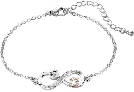 KunBead Infinity Heart Rose Gold 13 Birthday Bracelets Stainless Steel Adjustable Bracelet for Women