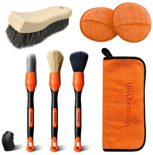YeewayVeh 7PCS Car Interior Detailing Kit, Soft & Scratch-Free Detailing Brush Set, Applicator Pads and Microfiber Cloth for Car Interior & Seats Leather, Interior Car Cleaning Kit, Orange