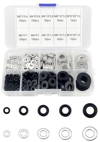 560 rondelle piatte in nylon nero, rondelle distanziali rotonde in acciaio inox M2, M4, M6, M8, M10, set assortito per meccanici, riparazioni domestiche, industriali, cerniere delle porte