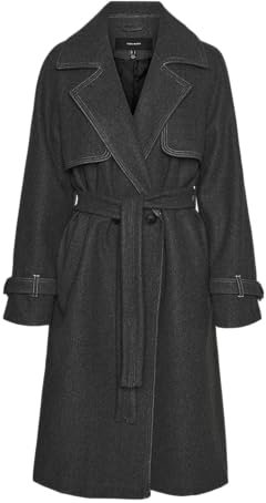 VERO MODA Damen VMPOPMILEY Long Coat Langmantel, Dark Grey Melange, 36