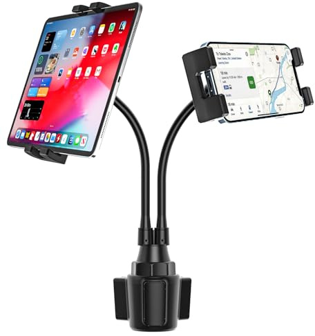 YOOZ Dual Car Tablet Mount for Cup Holder, Gooseneck Car Cupholder Tablet Holder with Strong Long Arm 25.4 cm for 10.2-32.8 cm Devices, iPad Pro Air Mini, Galaxy Tabs, Huawei, iPhone, Tablets & Phones