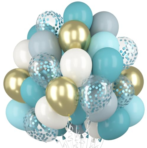 Luftballons Vintage Blaue Elfenbeinweiß, 60 Stück Nylon Blaue Konfetti Ballon, Metallic Gold Weiß Helium Ballon, Eisseide Blau Schwarzgrau Latex Ballons für Geburtstag Hochzeit Abschluss Babyparty