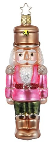 Christbaumschmuck Nussknacker 15cm - Glas Figur zum Aufhängen - mundgeblasen & handbemalt - Weihnachtsbaum Anhänger für Weihnachten - Christbaumanhänger & Weihnachtsbaumschmuck - Husar Rosa Bunt