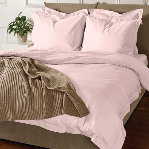 Pizuna Coton Luxueux Ensemble de Housses de Couette 220x240 cm 2 Personnes Rose Clair, Tissu de Satin de Coton à 800 Fils au Pouce carré Housse de Couette Respirante avec Fermeture à Boutons (240x220)