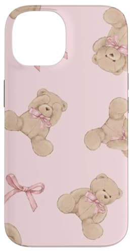 JessiCase Teddy-Krawatten Hülle für iPhone 14 Rosa Polycarbonat und TPU Schutzhülle mit Teddybär-Design
