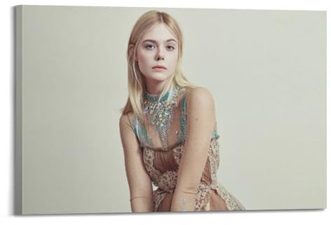 VZRSQZK Poster, Motiv: Elle Fanning Schauspielerin, dekoratives Gemälde, Leinwand, Wandposter und Kunstdruck, moderne Familienschlafzimmer-Dekoration, Poster, 60 x 90 cm