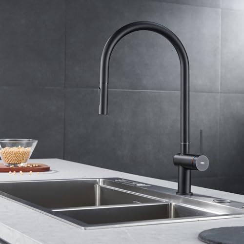 IMEX - Grifo de Cocina Extraible | Grifo Monomando Fregadero con Difusor | Griferia de Cocina con Mangera Flexible 360º | Serie Berna | Color Negro Mate