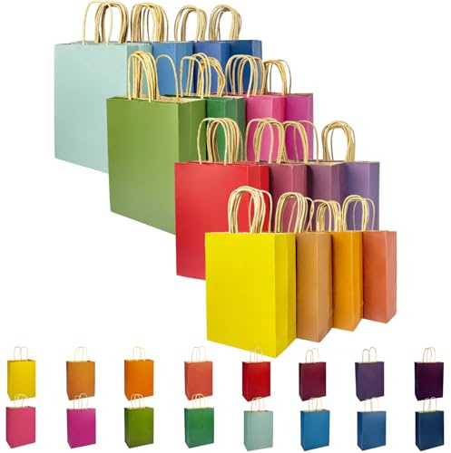 Gcardist 32Pcs Kraft Bags with Handles 21x15x8cm Small Gift Bags 16 Dark Different Senior Color Bags Multiple Uses(8.3x6x3Inch, Small Size)