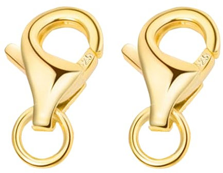 2 Stück 925 Sterling Silber Verschlüsse für Armbänder,Verschlüsse,kettenverschlüsse,Verschluss kette,Karabinerverschlüsse 9mm Karabiner 3.5mm Binderinge basteln DIY,armbandverschlüsse-Golden