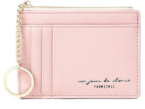 Lafefe Portefeuille Femme, Petit Porte Monnaie Femme, Femme Cuir Portefeuilles et Porte-Cartes Femme, Porte Carte Bancaire, avec Fermeture éclair, contenir Jusqu’à 8 Cartes, Minimaliste, Rose