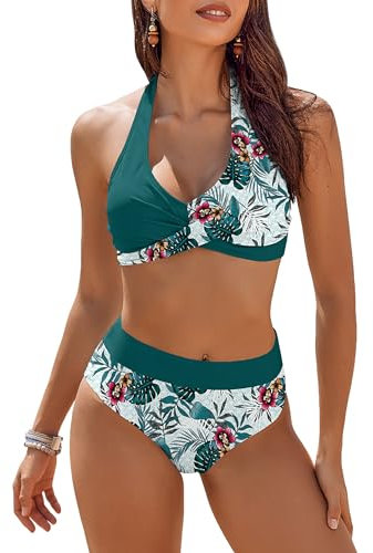 AI'MAGE Damen Bikini Set Zweiteiliger Badeanzug Bauchweg High Waist Bademode Bikini Sets, Grün, S