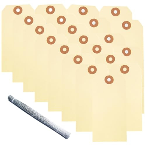 Geschenk Anhänger,100 Stück Blanko-Versandanhänger Etikettieranhänger zum Aufhängen von Papieretiketten zum Beschriften von Karten Preisschildern beschreibbare Etiketten mit Draht für 6 x 12 cm