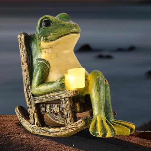 Dhqkqg Solar Frog Garden Ornaments Outdoor, Waterproof Frog Out-door Statue, 3.9 Inch Frog-Outdoor Ornaments for The Garden, with Cups LED Lights for Patio Yard Balcony (Cup)