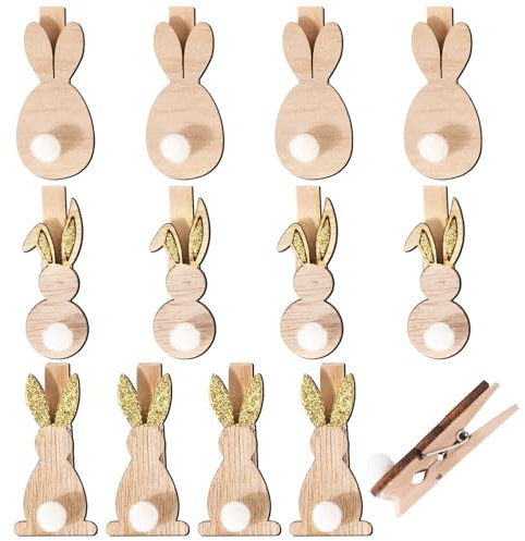 BOFUNX 12PCS Mini Pinces à Linge de Pâques Pinces à linge en Bois Lapin Cadeau Décoration pour Photos Sac Emballage