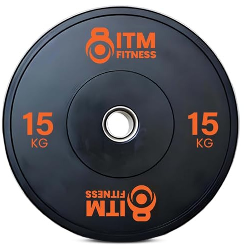 InTheMarket Hantelscheiben aus Gummi mit Farbstreifen – IWF-Standard, Gummi-Gymnastikplatten, Falltest, geringe Sprungkraft, 50,5 mm, langlebige Gewichtheberausrüstung, ideal zum Gewichtheben – 15 kg