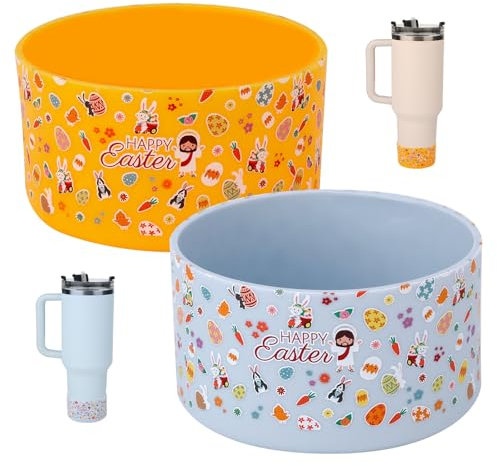 2pcs Silicone Boot for Stanley H2.0 40/30/20oz & IceFlow Flip 30oz, Happy Easter Cup Bottom Cover Sleeve Anti-Slip Protective Tumbler Boot for Stanley Cup Accessories Bottle