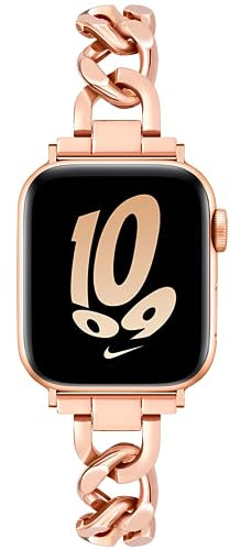 Ocaer Compatible with Apple Watch Straps 42mm 41mm 40mm 38mm, Jewellery Chain Metal iWatch Strap for Apple Watch SE Series 10 9 8 7 6 5 4 3 2 1, Slim iWatch Bracelet Band For Women Girl(Rose Gold)