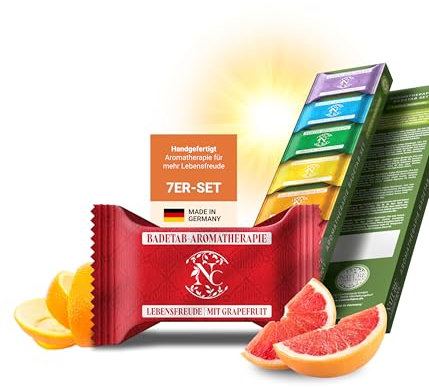 Nature Cosmétique® Aromatherapie Badetabs Set 7 Stück – Lebensfreude – Aromatherapie für entspannte Wellness-Momente – Badebomben Dusche mit ätherischen Ölen – Geschenkidee – Made in DE