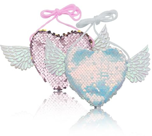 BSITSSS 2 Stücke Geldbeutel Kinder, Pailletten Geldbörse Portmonee, Engel Liebe Herz Portemonnaie Satch Geldbeutel für Mädchen Kinder Teens Frauen Geburtstag Geschenk Mitgebsel Party