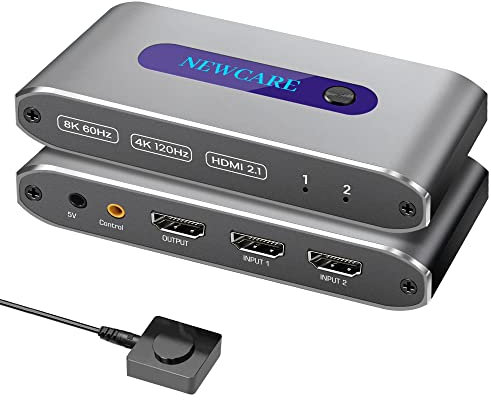 HDMI Switch 4K 120Hz, NEWCARE HDMI Splitter 2 in 1 Out, 3 Port hdmi Switch Support 8K@60Hz 48Gbps for Xbox Series PS5/4/3 HD TV Monitor Projector