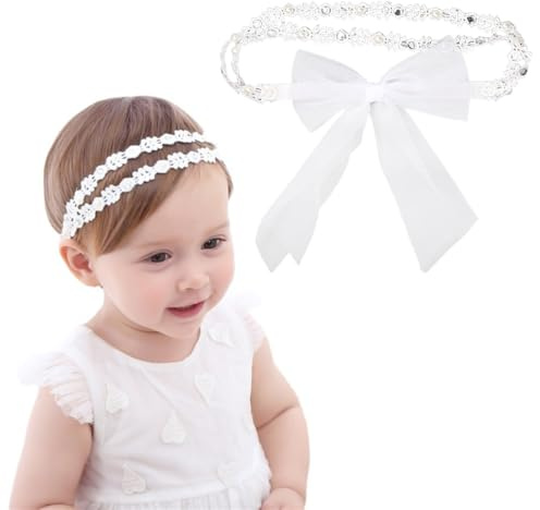 KEWUF fascia per bambini, nastro grosgrain bambina, matrimonio bambini fascia per capelli fascia neonato, fascia pizzo chiffon moda fascia elastica capelli - A