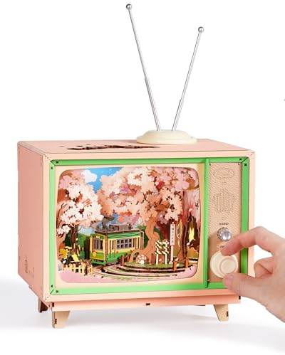 ROBOTIME 3D Wooden Puzzle Classic Sakura Music Box Model Kits for Adults to Build - Wooden Models with Lights, Home Decoration Birthday Gift for Women Girls