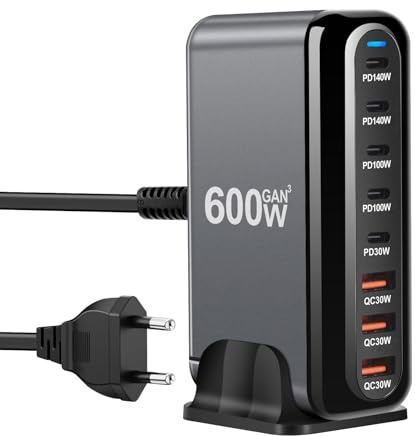600W USB C Ladegerät Mehrfach, 8 Ports Schnellladegerät Ladestation mit 6 -C und 2 -A Charger für MacBook Pro/Air,iPad iPhone 15Pro/Sumsung