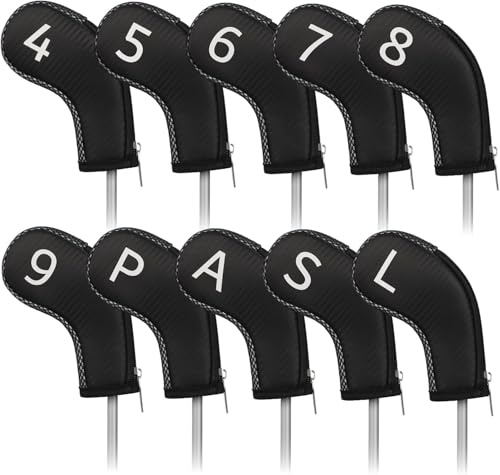 Craftsman Golf 10pcs /set (4,5,6,7,8,9,A,S,P,L) Synthetic Leather Black Iron Head Cover Headcover Set For Callaway Ping Zipper Closure with Large White No. on Both Sides