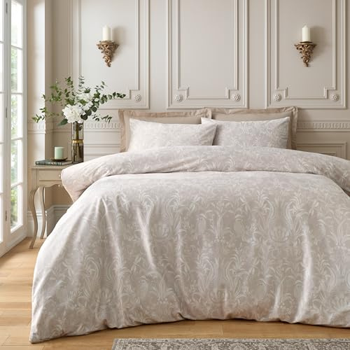 Catherine Lansfield Bridgerton Regal Birds Soft Velvet Double Duvet Cover Set with Pillowcases Natural