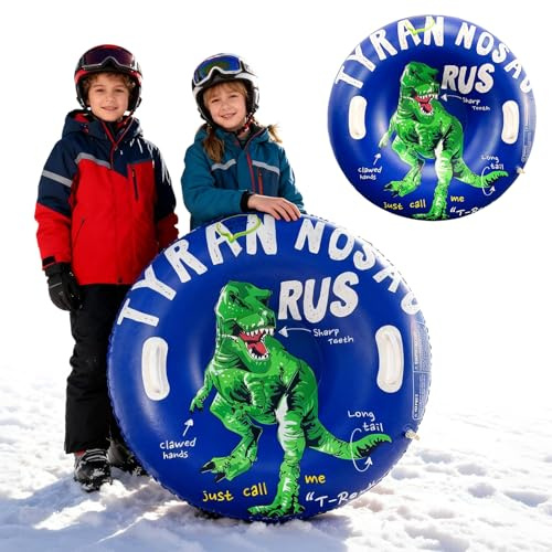 Tube à Neige Gonflable avec 2 Poignées, SilverChry Luge à Neige Gonflable de 80 cm, Anneau de Ski Gonflable, Tube de Luge en PVC, Bouée de Neige Gonflable, Pneus de Ski pour Enfants et Adultes