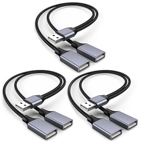 USB-Splitter 1-zu-2 (3er-Pack), USB 2.0 A-Stecker auf 2 doppelte USB-Buchsen, Y-Splitter-Hub für Laptop, PC, Smart-TV, Desktop-Computer, Mac, PS5, PS4 (unterstützt CarPlay und Android Auto Nicht)