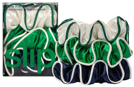 slip Große Haargummis - Erhöhen Sie Ihr Haarspiel mit Anti-Falten-, Anti-Bruch-Design, hergestellt aus Slipsilk™, Spieltag: 3 Haargummis aus reiner Seide in Weiß, Clover Club & Navy