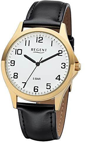 Regent Armbanduhr für Herren in der Farbe Schwarz mit Armband aus Leder, Wasserdichtigkeit: 5 bar, Gehäusedurchmesser: 40 mm, 11100293