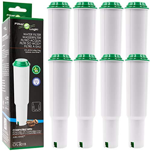 FilterLogic CFL-801B | 8x Filterpatronen kompatibel mit Jura WHITE 60209 68739 62911 Wasserfilter für Jura Kaffeemaschine, Kaffeevollautomat - Bj. bis 10-2009 - Steck Filter, Filterkartusche