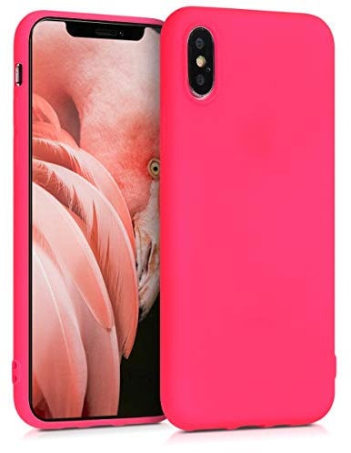 kwmobile Case Compatible with Apple iPhone XS Case - Soft Slim Protective TPU Silicone Cover - Neon Pink